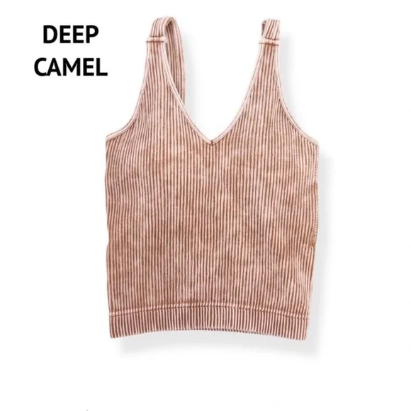 Zenana Ribbed PaddedV-Neck Deep Camel Brami NWT - Picture 2 of 2